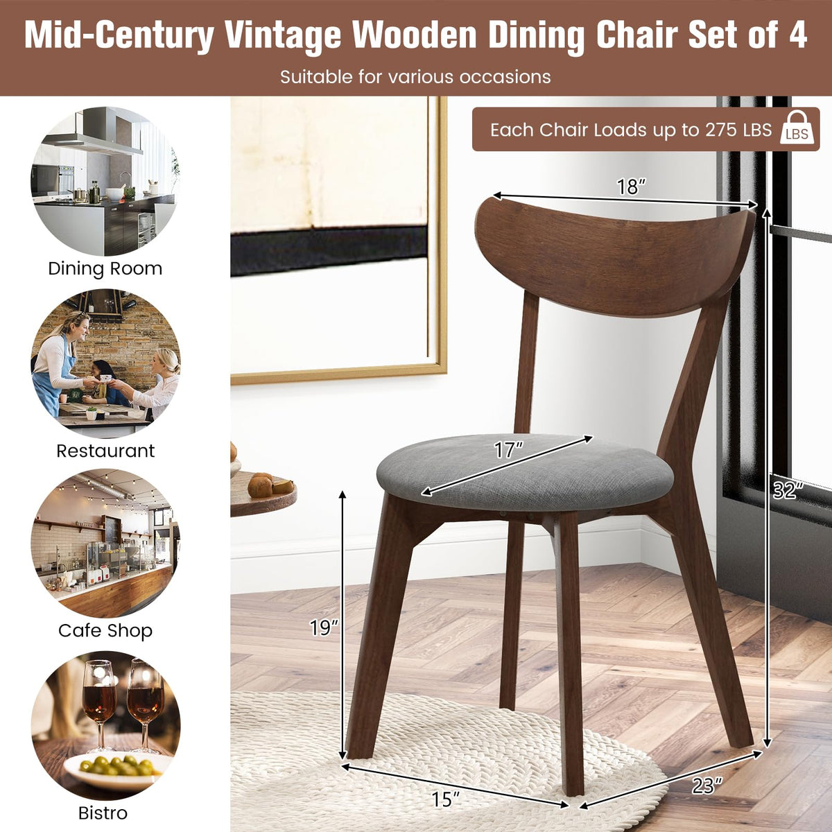 Goflame Upholstered Dining Chairs Set of 2/4 for Living Room Restaurant
