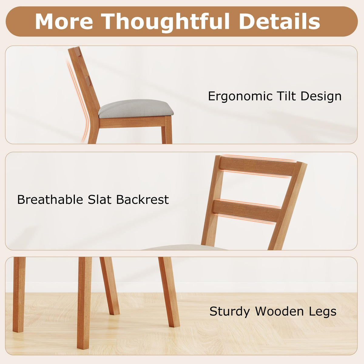 Goflame Wooden Dining Chairs Set of 2/4 Farmhouse Upholstered Kitchen Chairs with Rubber Wood Legs & Fabric Padded Seat