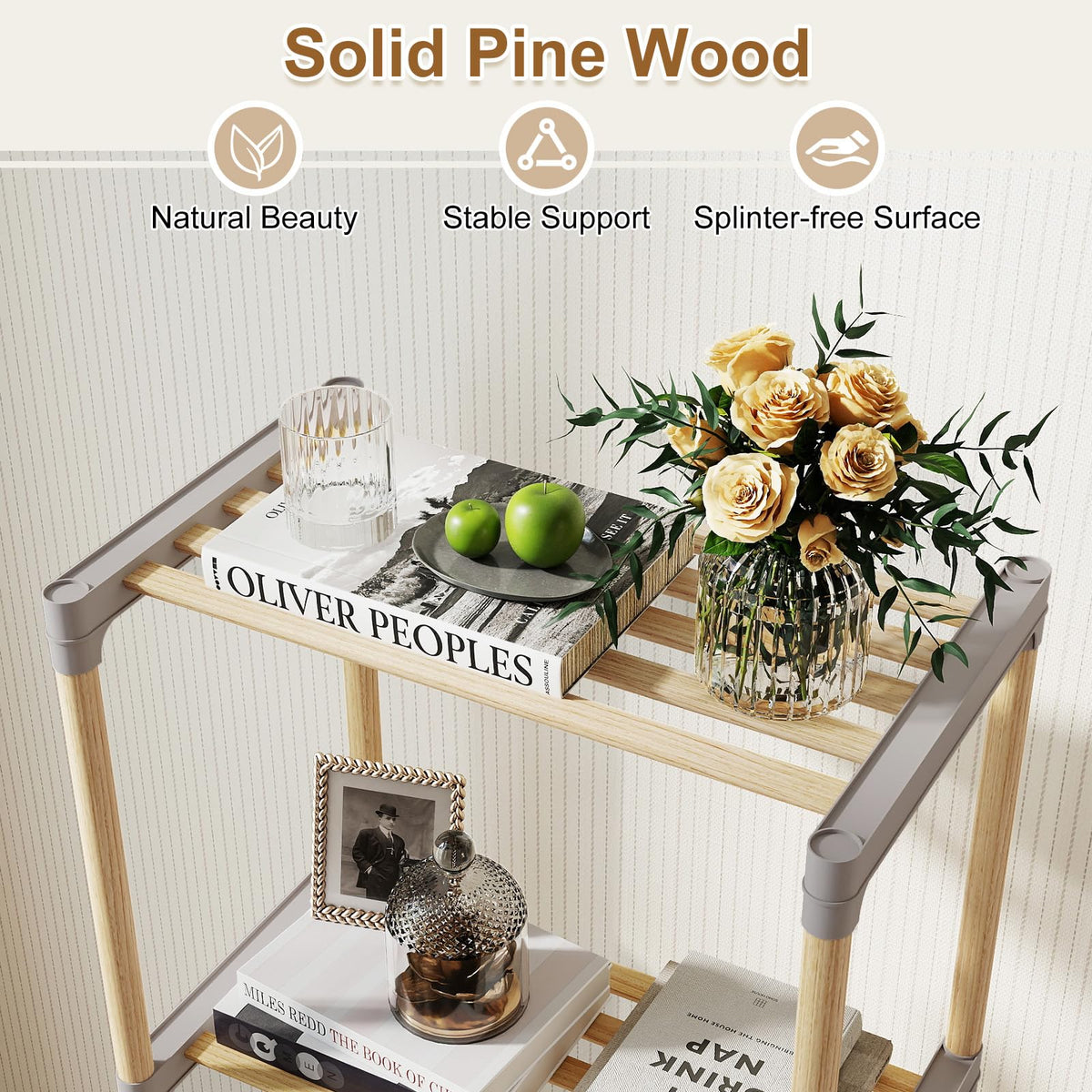 Goflame 5-Tier Bookshelf | Pine Wood Bookcase with Freestanding Storage Organizer