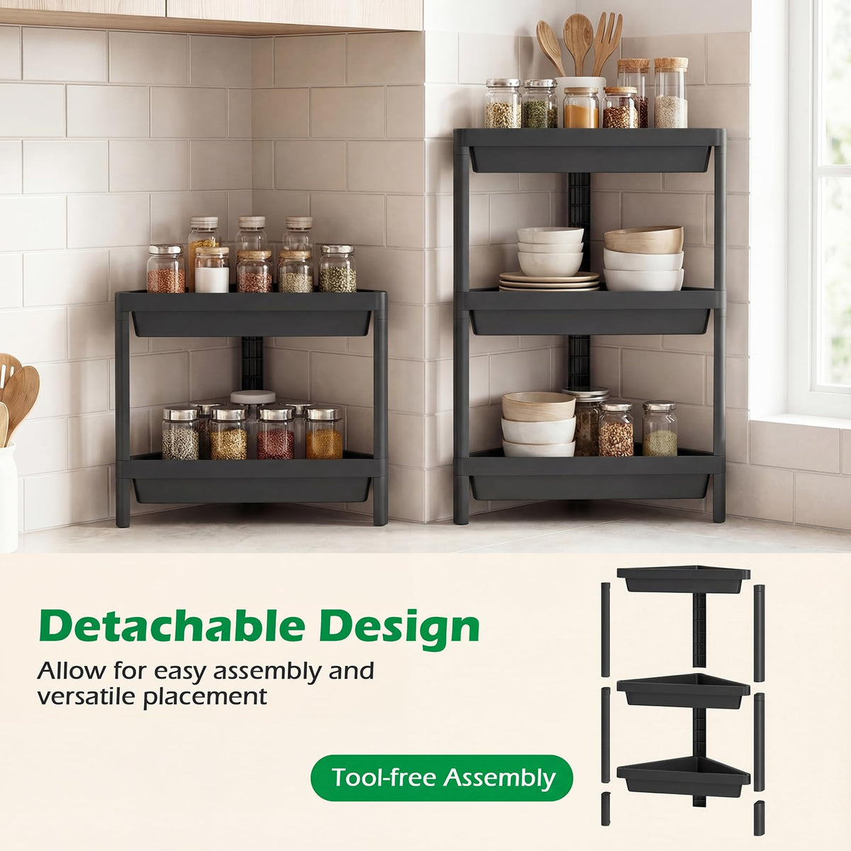 Goflame 3-Tier Corner Shower Caddy 2-Pack with Detachable Design