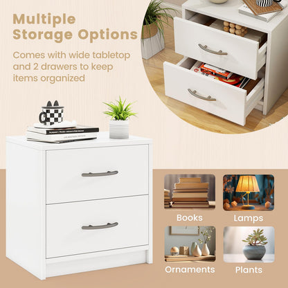 Goflame Nightstand with 2 Drawers, Modern Night Stand with Storage Drawers, Compact Floor Sofa Side Table for Small Spaces