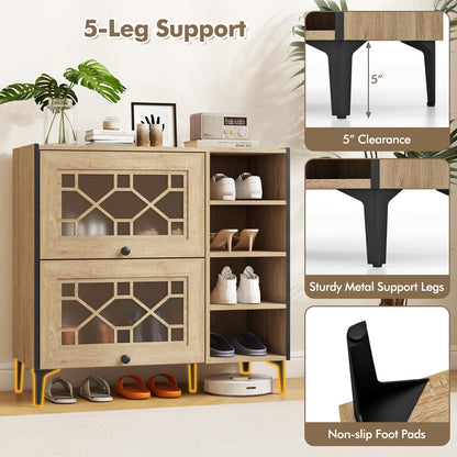 Goflame Shoe Cabinet with Flip & Slide Doors, Shoe Storage Cabinet with Adjustable Cube Shelves(Decorative Doors)