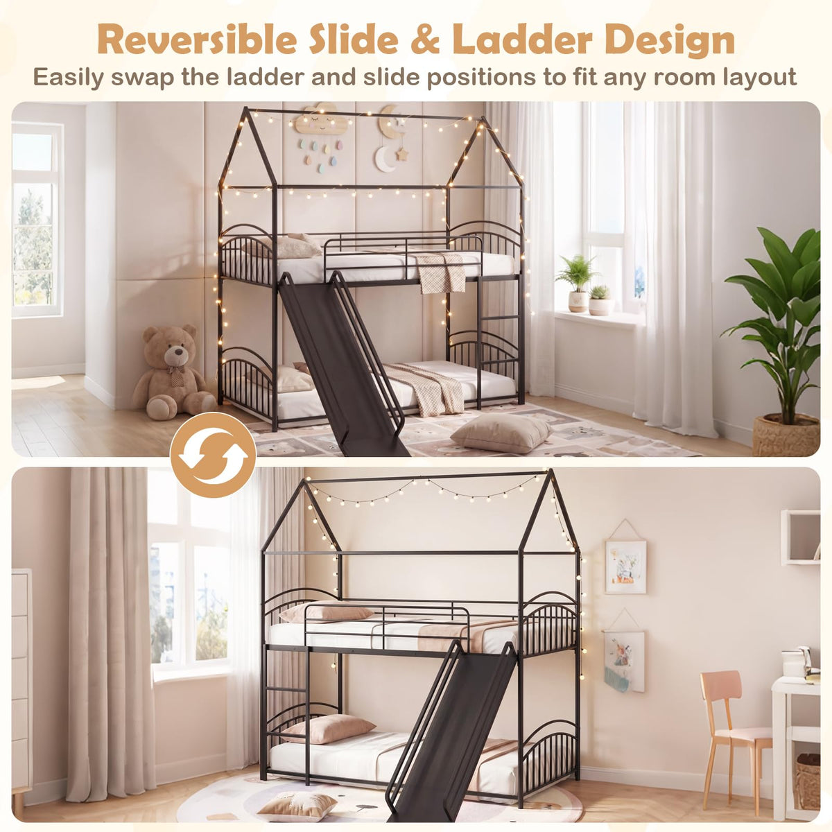 Goflame Twin Over Twin Bunk Bed with Slide & Ladder for Boys Girls