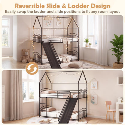 Goflame Twin Over Twin Bunk Bed with Slide & Ladder for Boys Girls
