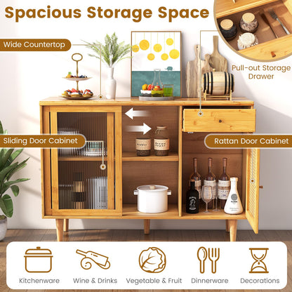 Goflame Sideboard, Bamboo Buffet Cabinet with Storage