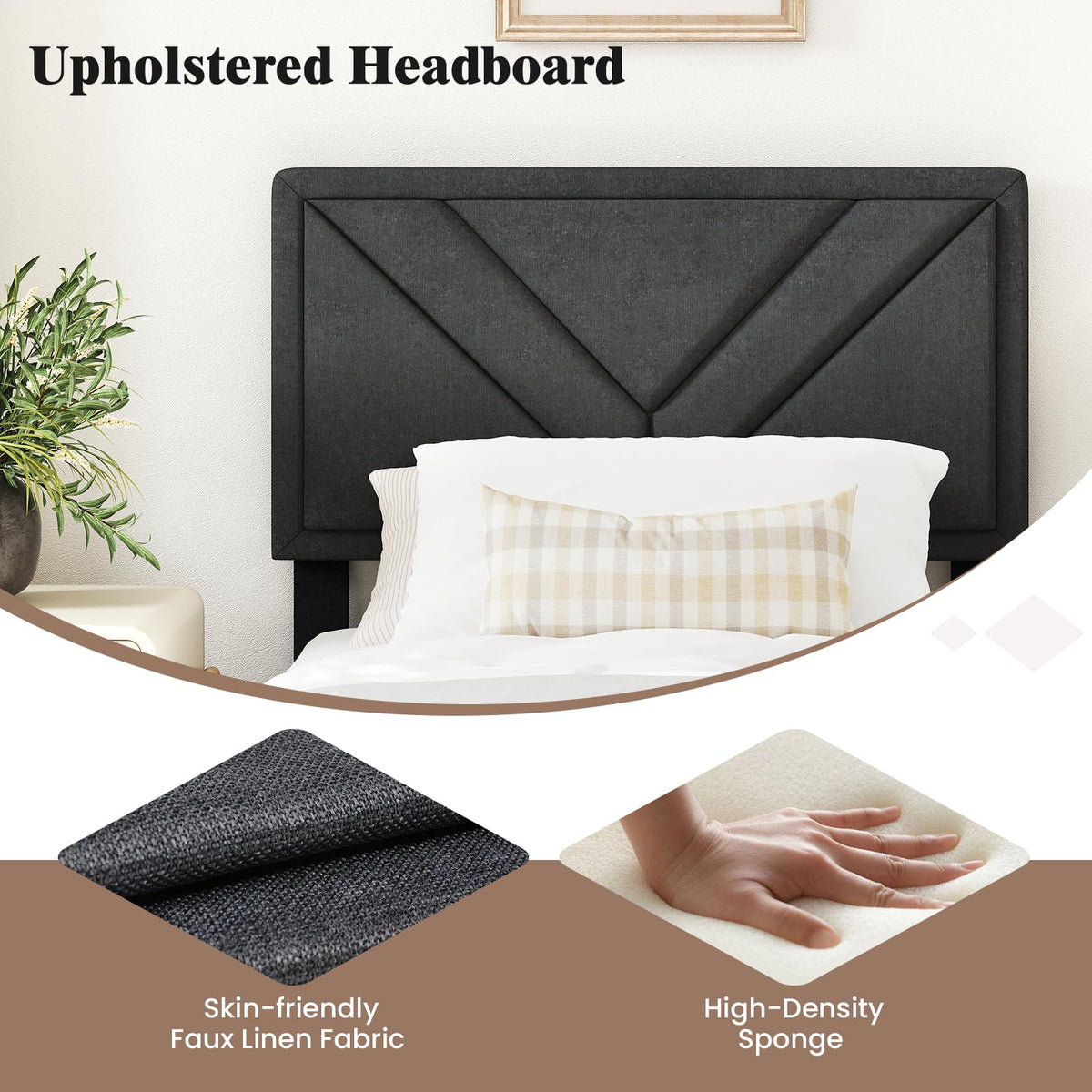 Queen/Full/Twin Size Upholstered Platform Bed Frame with Diagonal Channel Tufted Headboard