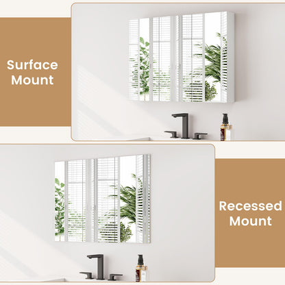 Goflame Wall Mounted Medicine Cabinet with 3 Frameless Mirrored Doors & Mounting Hardware