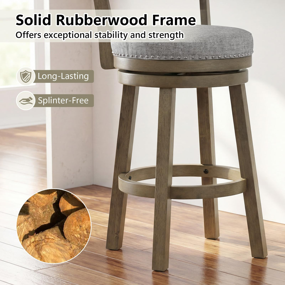 Goflame Swivel Bar Stool | 27" Counter Height Stool with Linen Fabric Upholstered Seat & Back