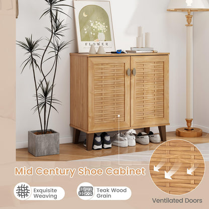 Goflame Shoe Cabinet with Doors, 4-Tier Farmhouse Shoe Storage Cabinet with 3 Adjustable Shelves