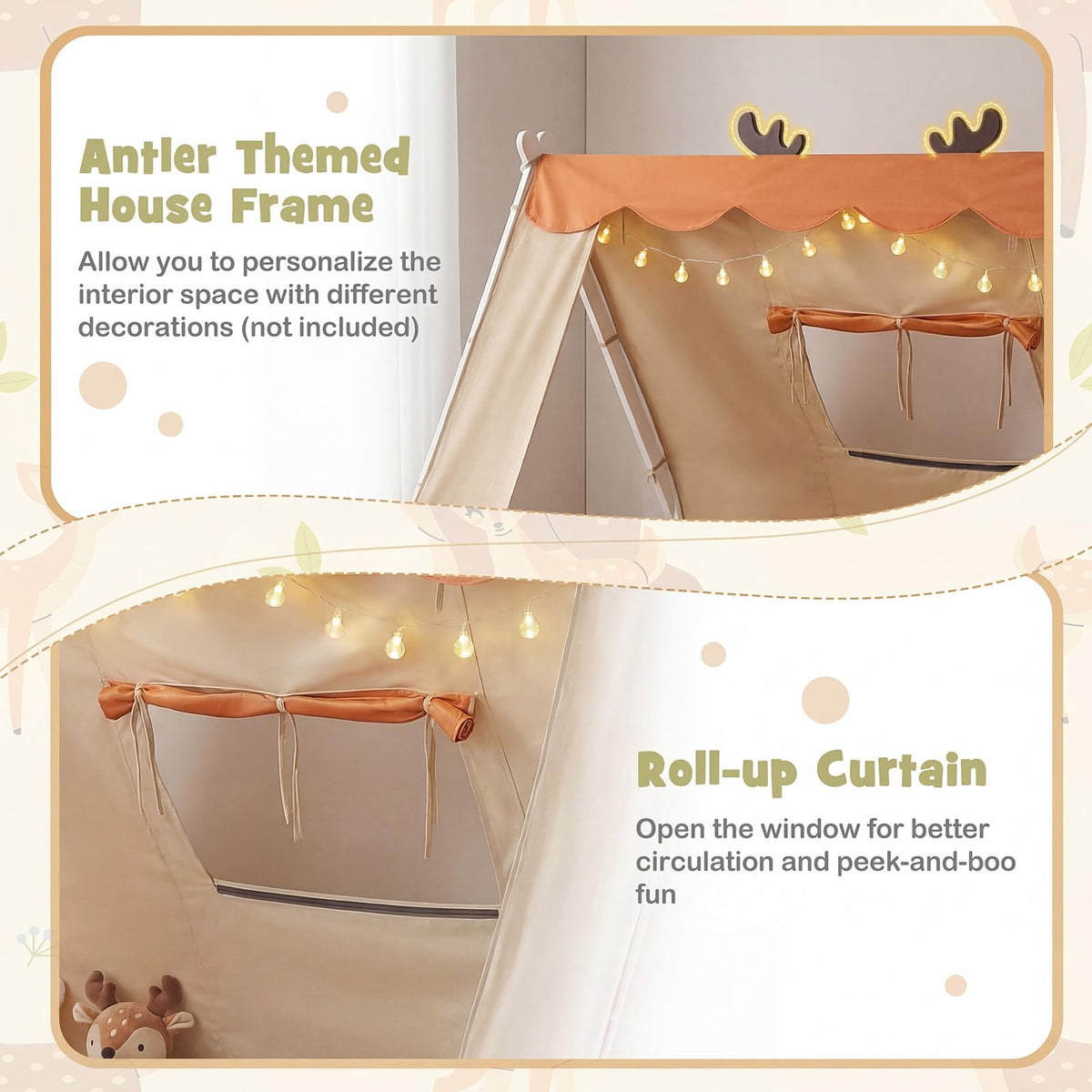 Goflame Twin Size House Floor Wood Bed with Tent