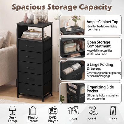 Goflame Modern 39" Bedside Table with Integrated Charging Station & 5 Fabric Drawers (1/2)