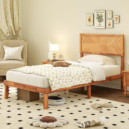 Goflame Wood Twin Bed/Full Size Bed/Queen Bed Frames with Headboard, Solid Acacia Wood Platform Bed with 12 Strong Wooden Slat Support