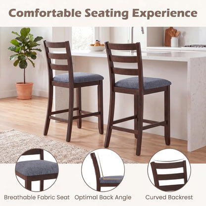 Goflame 26 Inch Farmhouse Upholstered Wooden Barstools with Footrest (2/4)