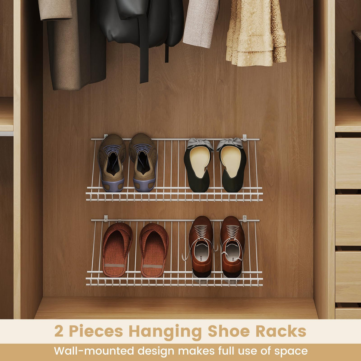 Goflame Wall Mounted 24" Shoe Rack Set of 2 Metal Wire Storage Shelf