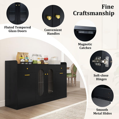 Goflame 55" Farmhouse Buffet Cabinet w/Hidden Tilt Out Trash Can