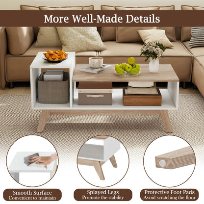 Goflame 2-Tier Coffee Table with Storage Mid Century Modern Center Table