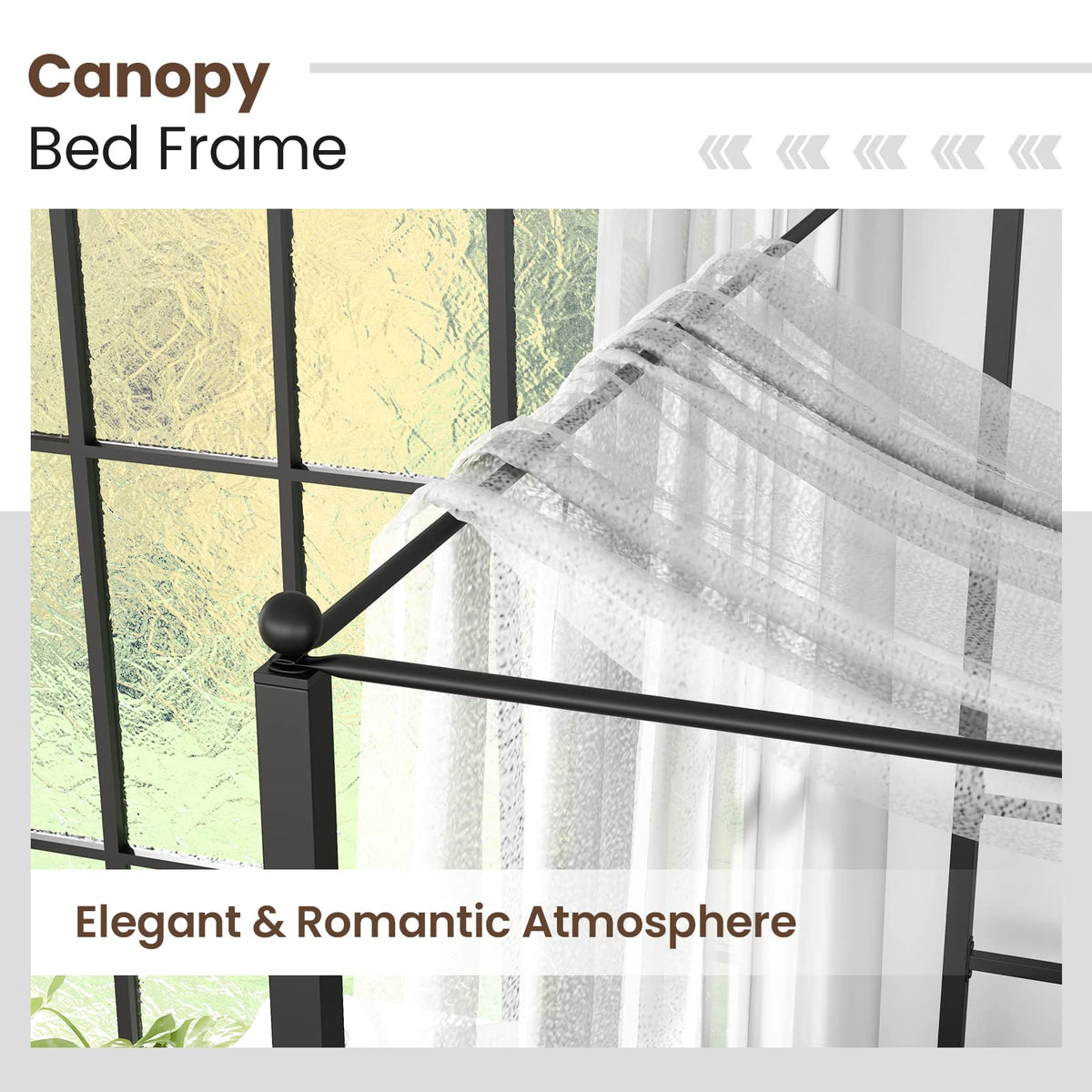 Goflame Full Size Metal Canopy Bed Frame, Modern Platform Bed Frame with 4 Poster & Headboard
