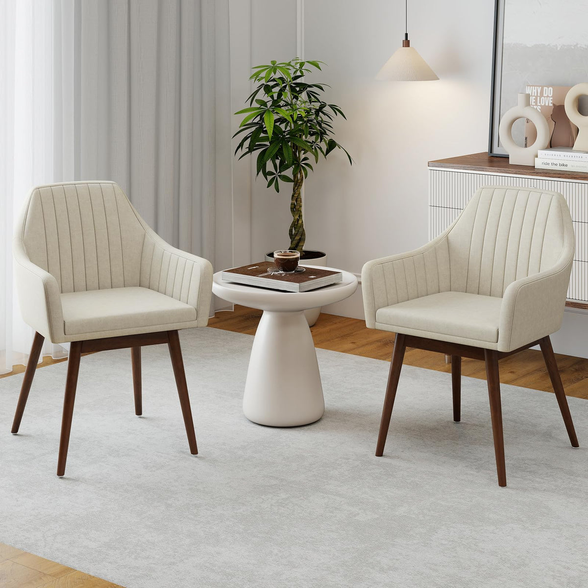 Goflame Upholstered Dining Chairs Set of 2/4 Mid Century Kitchen Chairs with Wrap-Around Backrest
