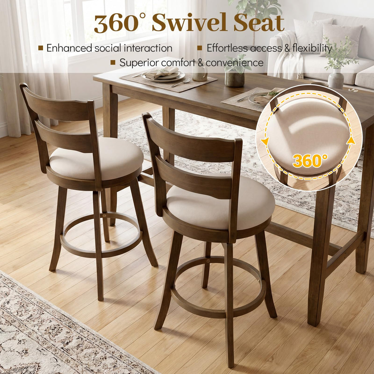 Goflame 25" Swivel Bar Stools Set of 2/4 with Fabric Upholstered Seat