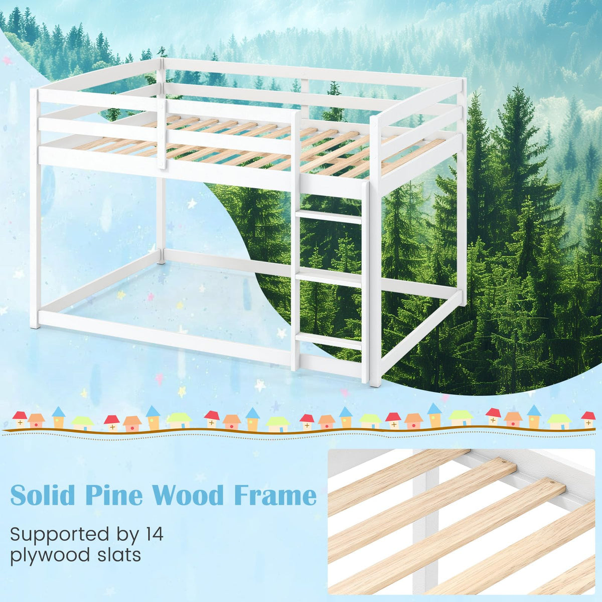 Goflame Full Over Full Bunk Bed with Full-Length Guardrails