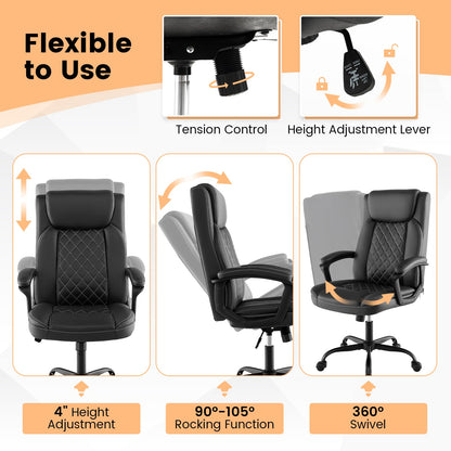 Goflame Executive Office Chair, Leather Like Desk Chair with Thick Headrest Cushion & Padded Armrests, Black