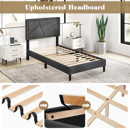 Modern Queen/Full/Twin Size Upholstered Platform Bed Frame with Geometric Tufting Headboard