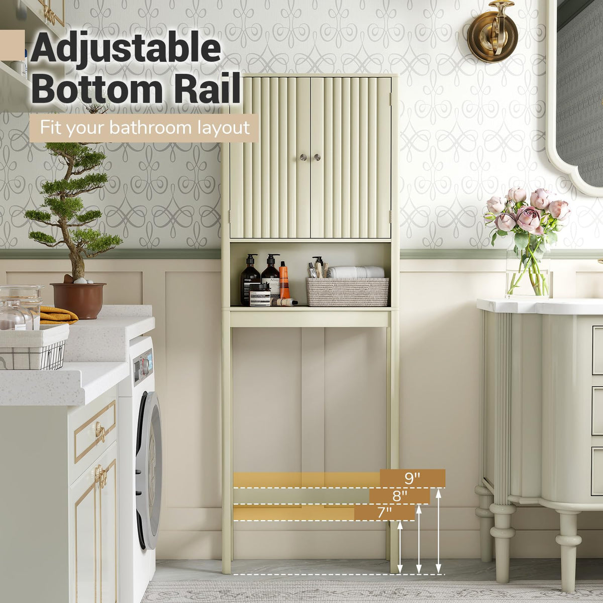 Goflame Over The Toilet Storage Cabinet with Fluted Doors