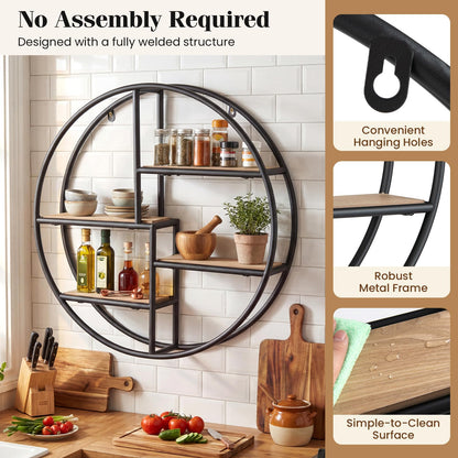 Goflame Industrial Style Round Wall Shelves for Living Room