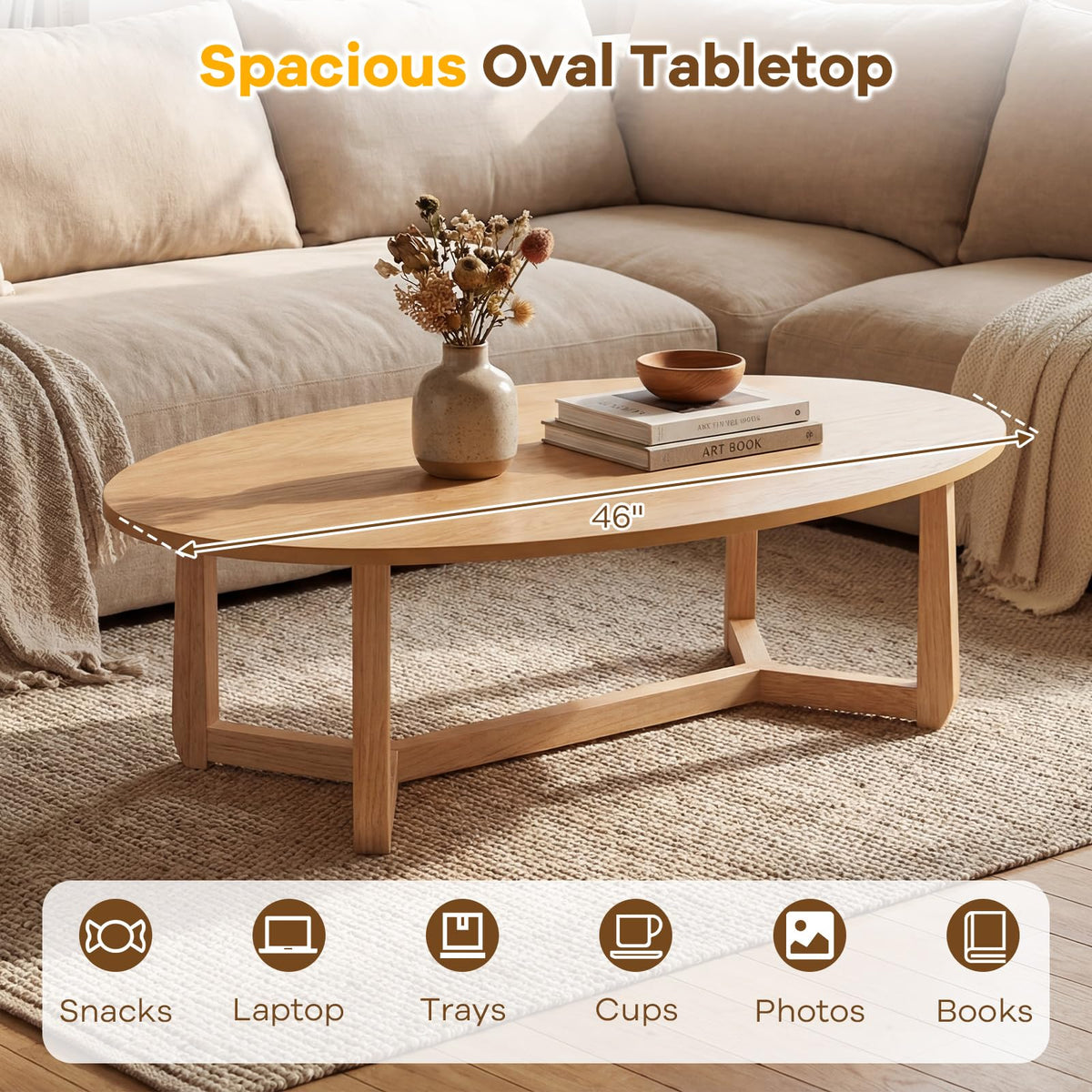 Goflame Oval Coffee Table and End Tables Set of 3