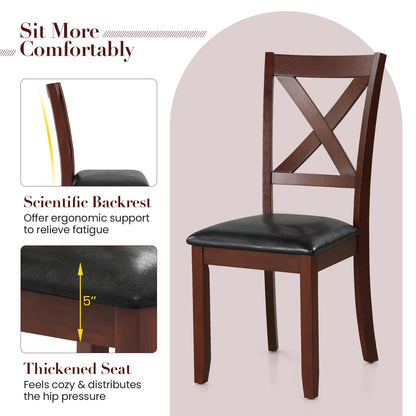 Goflame Wood Dining Chairs, Faux Leather Upholstered Dining Chairs with Rubber Wood Legs