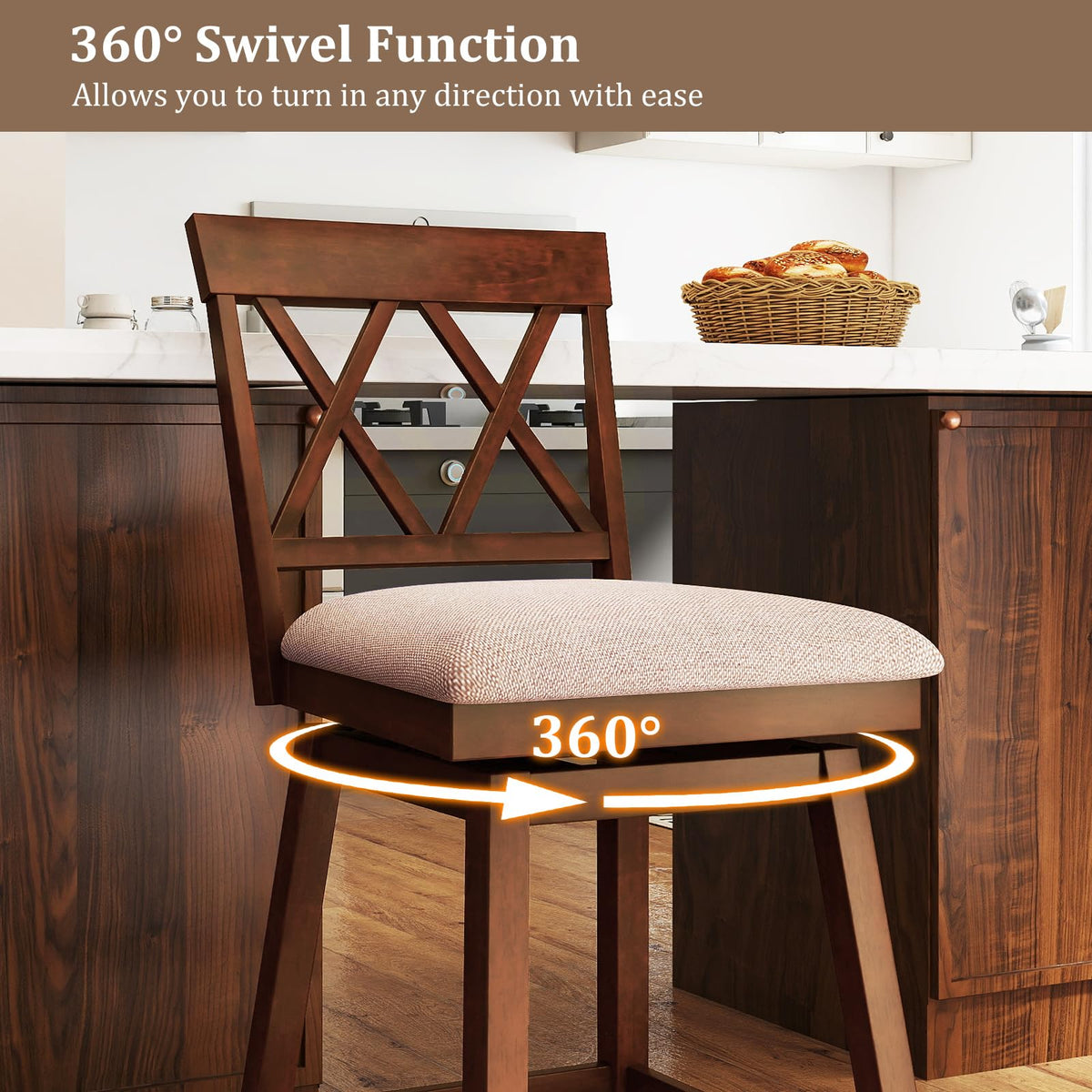 Goflame Counter Height Bar Stool with Crossed Backs and Rubber Wood Legs