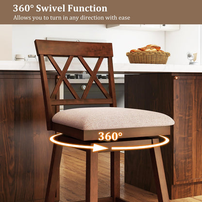 Goflame Counter Height Bar Stool with Crossed Backs and Rubber Wood Legs