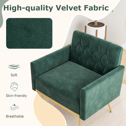 Goflame Modern Velvet Accent Chair Set of 1/2, Mid-Century Upholstered Single Sofa Chair w/Button Tufted Back