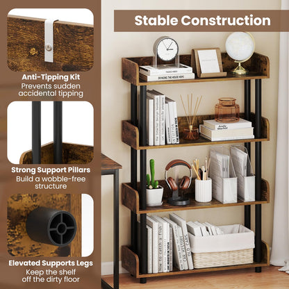 Goflame 4-Tier Freestanding Bookcase with Anti-Tipping Kit | 4 Shelf Bookcase for Living Room Bedroom Study