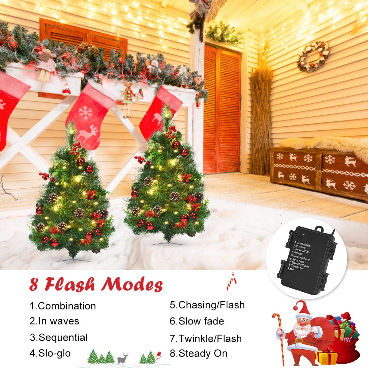Goflame Set of 2 Pathway Christmas Trees, 2FT Pre-Lit Artificial Xmas Trees - GoflameUS