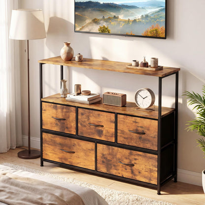 Goflame TV Stand for 45 Inch TV | 5 Fabric Drawer Entertainment Center with Open Shelf