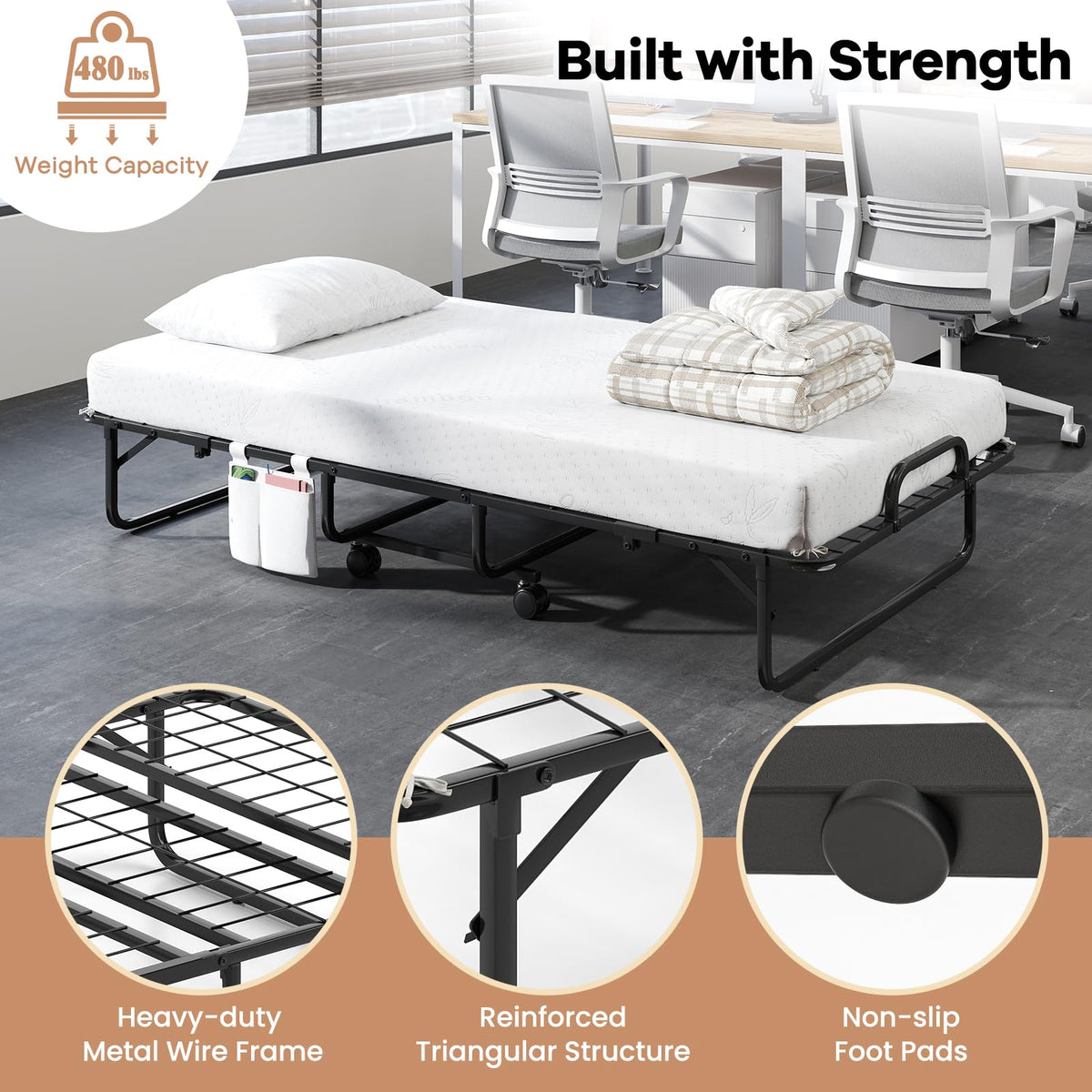 Goflame Twin Folding Bed with 5 Inch Mattress