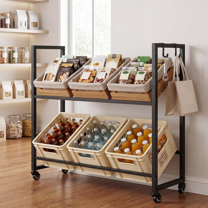Goflame 2-Tier Drink Crate Rack with 4 Universal Wheels