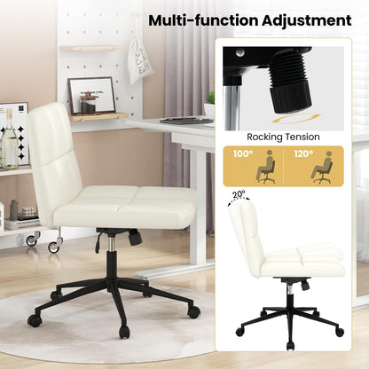 Goflame Criss Cross Chair with Wheels, PU Leather Cross Legged Office Chair, Height-adjustable Swivel Vanity Chair
