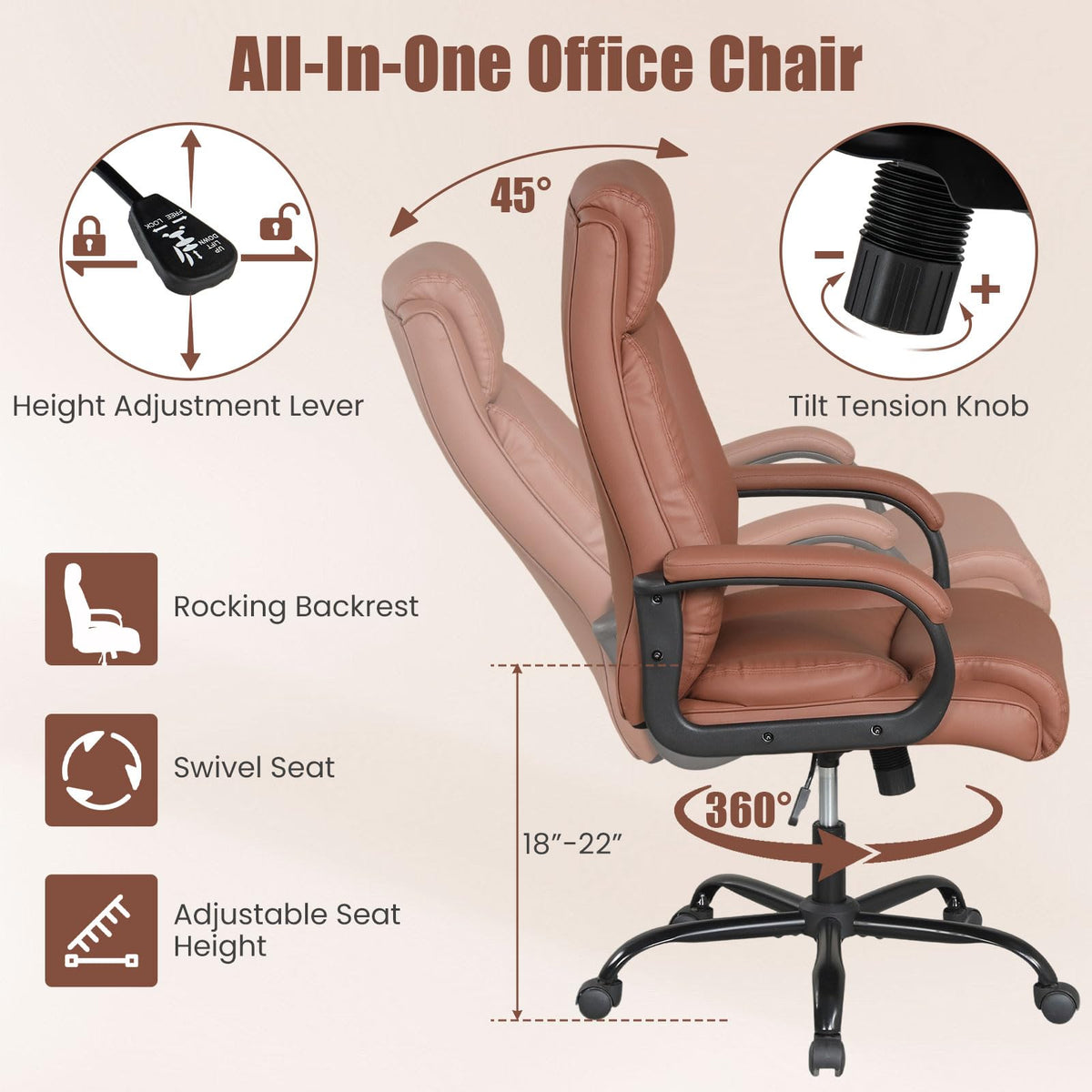 Goflame Executive Office Chair | High Back Ergonomic Home Desk Chair w/Headrest