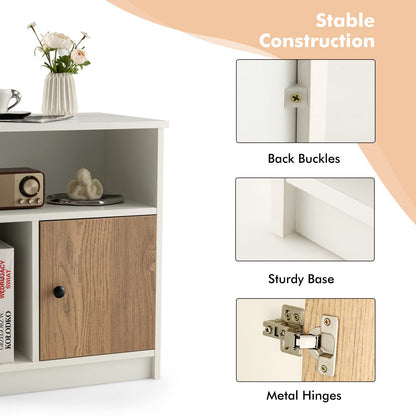 Goflame White Nightstand Set of 2, 25" Tall End Side Table with 1 Door & 2 Open Shelves