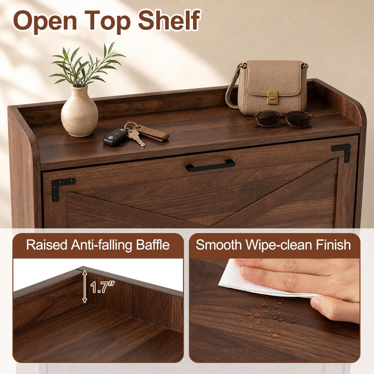 Goflame Freestanding Slim Farmhouse Shoe Storage Cabinet with 2 Flip Drawers
