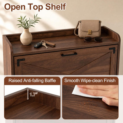 Goflame Freestanding Slim Farmhouse Shoe Storage Cabinet with 2 Flip Drawers