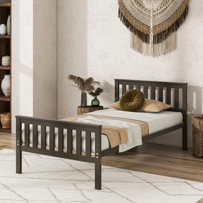 Goflame Queen/Full/Twin Size Wood Bed Frames with Headboard, Mid Century Platform Bed with Wooden Slats Support