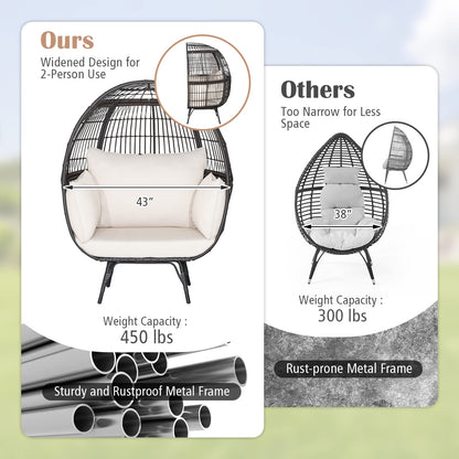 Goflame PE Rattan Egg Chair - Oversized Hammock Chair with Thick Cushions & Sturdy Metal Frame