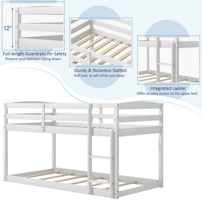 Goflame Solid Wood Twin Over Twin Bunk Bed Frame