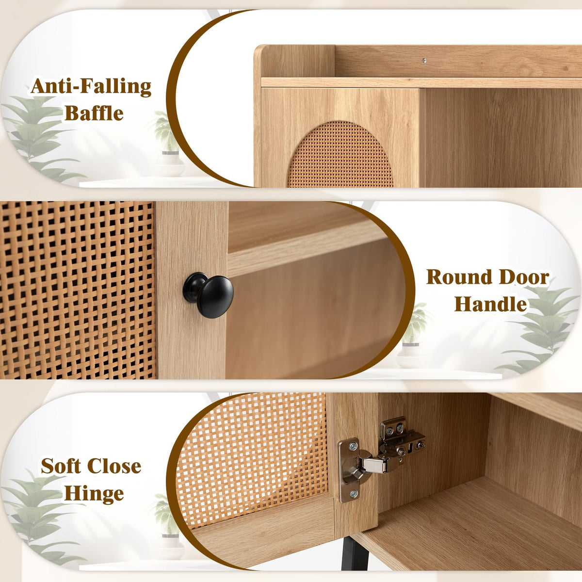 Goflame Over The Toilet Storage Cabinet, Freestanding Storage Organizer Above Toilet with PE Rattan Door and Adjustable Shelf