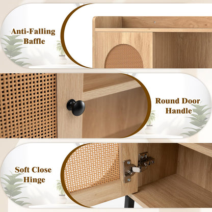Goflame Over The Toilet Storage Cabinet, Freestanding Storage Organizer Above Toilet with PE Rattan Door and Adjustable Shelf