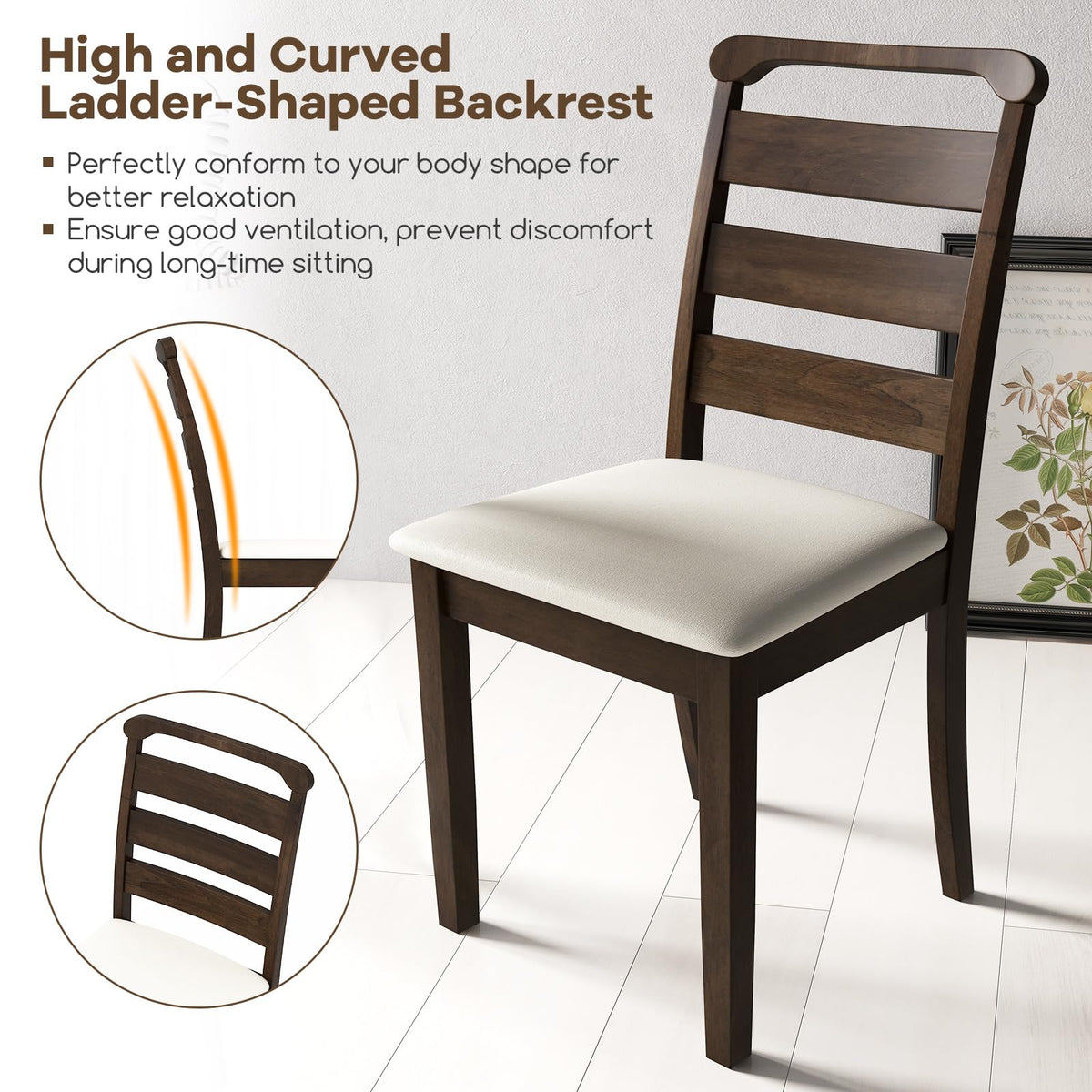 Goflame Wooden Dining Chairs Set of 2/4, Upholstered Kitchen Chairs w/Rubber Wood Frame, Padded Seat