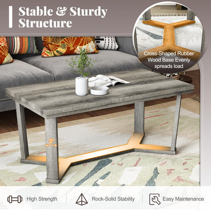 Goflame Farmhouse Wood Coffee Table with Cross-Shaped Base & Rubber Wood Frame